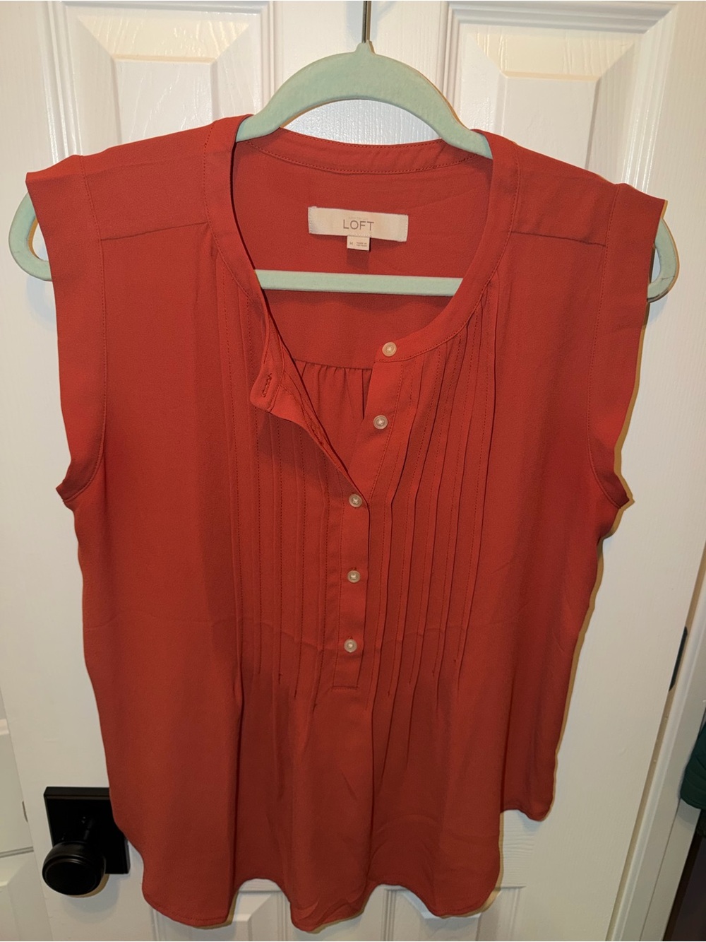 LOFT Rust Red Sleeveless Pintuck Button Front Camisole